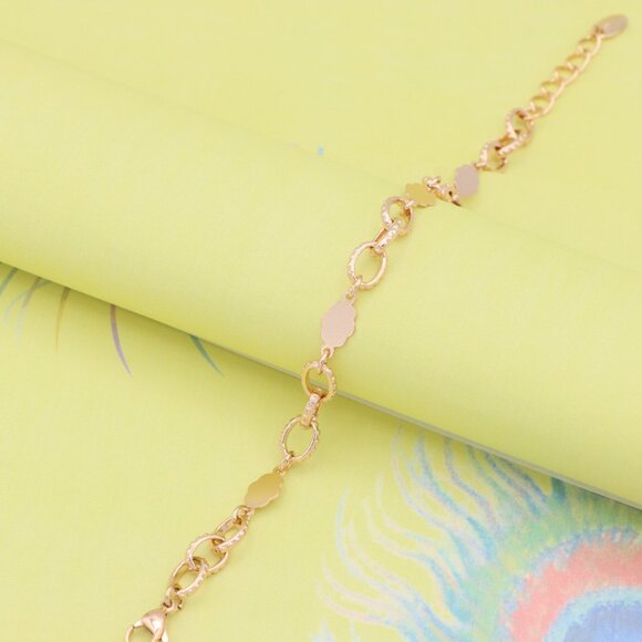 "Rose Gold Bracelet with Polished Floral and Textured Ring Links, XPBL0991 - Picture 4 of 12